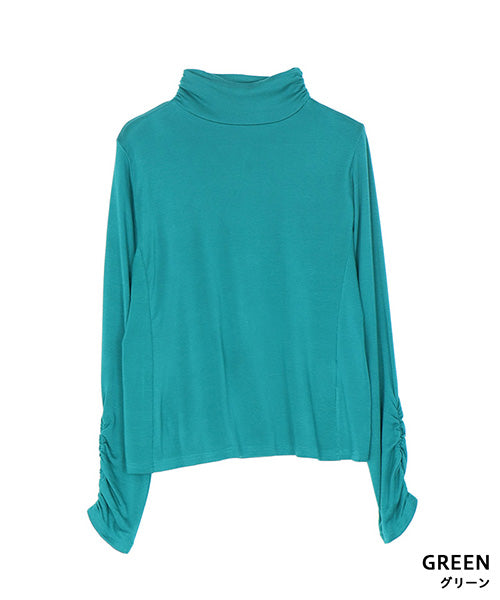 襟・袖ゴムシャーリングハイネック長袖インナーカットソー 36-1745