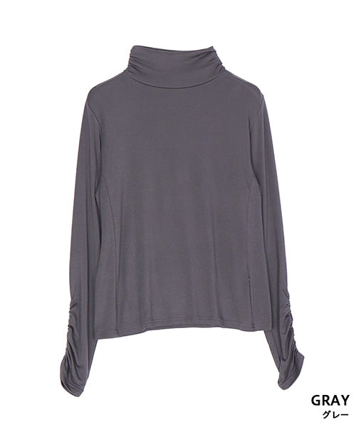 襟・袖ゴムシャーリングハイネック長袖インナーカットソー 36-1745