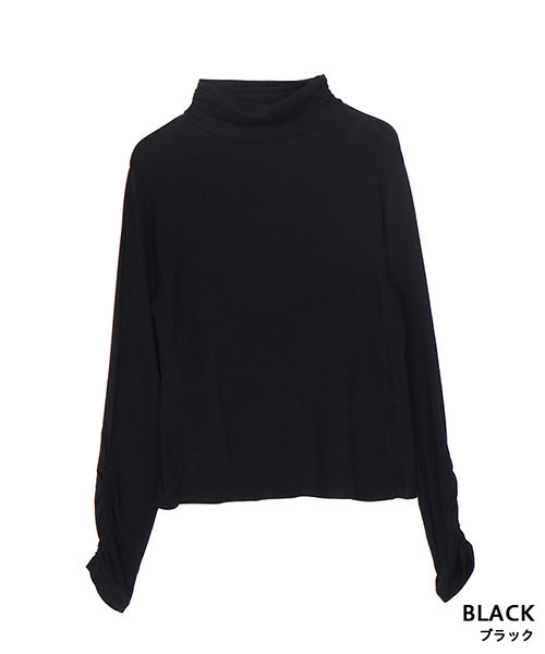 襟・袖ゴムシャーリングハイネック長袖インナーカットソー 36-1745