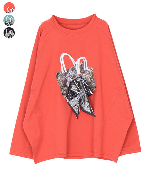 リボンモチーフ付きドルマンスリーブオーバーサイズカットソー 36-1750