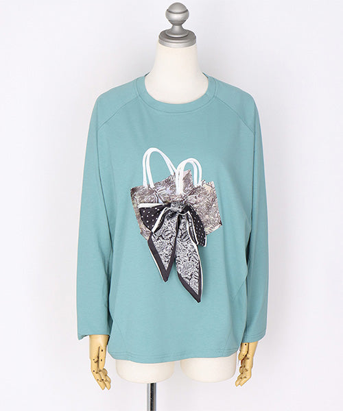 リボンモチーフ付きドルマンスリーブオーバーサイズカットソー 36-1750