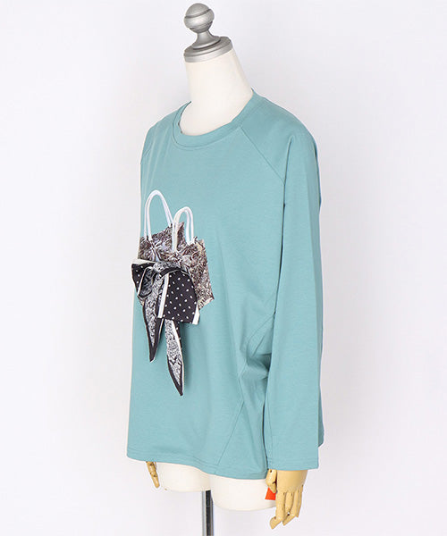 リボンモチーフ付きドルマンスリーブオーバーサイズカットソー 36-1750