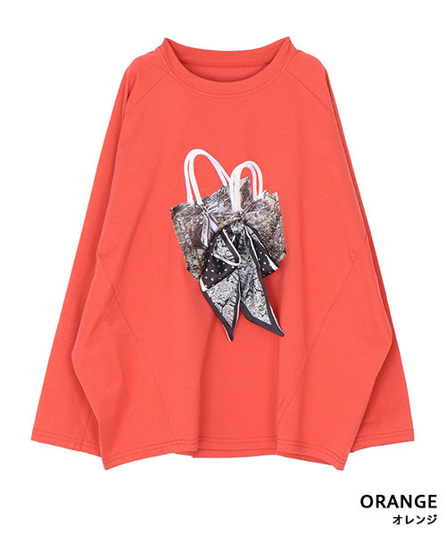 リボンモチーフ付きドルマンスリーブオーバーサイズカットソー 36-1750