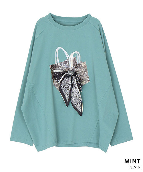 リボンモチーフ付きドルマンスリーブオーバーサイズカットソー 36-1750