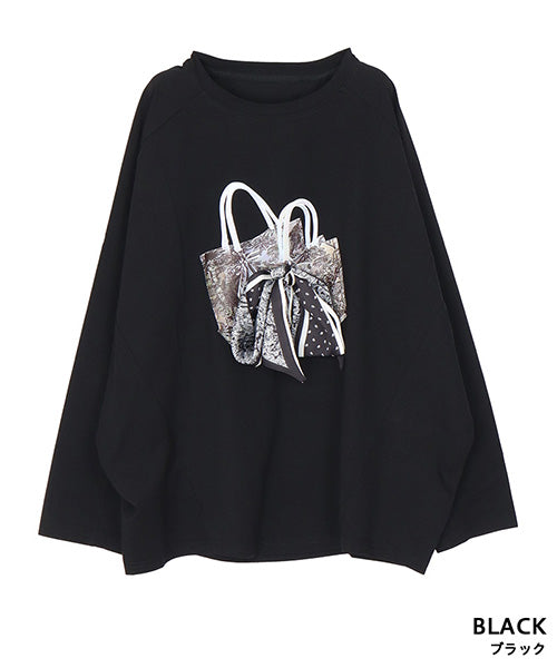リボンモチーフ付きドルマンスリーブオーバーサイズカットソー 36-1750