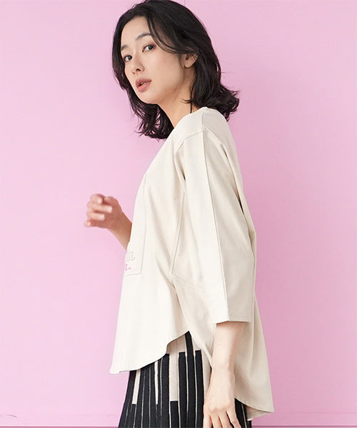 綿100％エンボス加工英字長袖カットソー 36-1751｜40代 50代 60代 大人