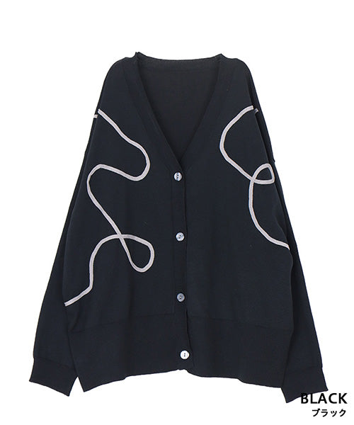 ラインアート刺繍Vネックニットカーディガン 36-1757｜40代 50代 60代