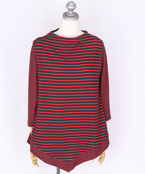 ボーダー柄イレギュラーヘムAラインカットソー 36-1760｜40代 50