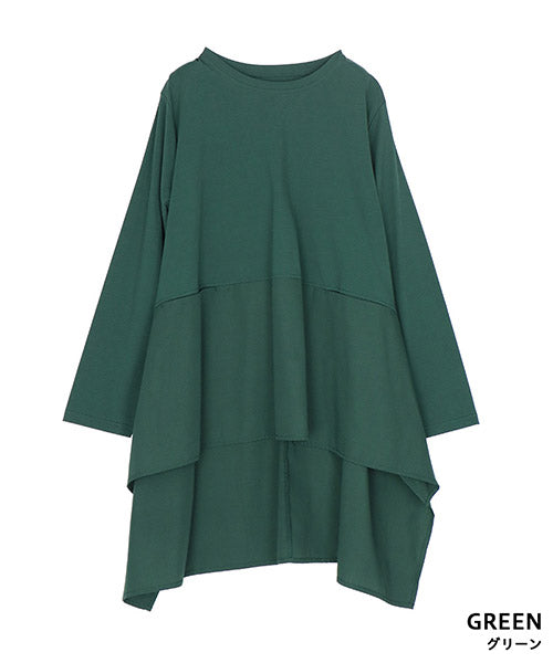 異素材切替フレアシルエット長袖チュニック 36-1761｜40代 50代 60代