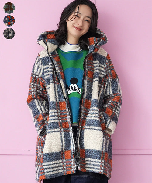 ブークレチェックビッグファスナーAラインコート