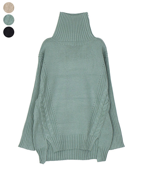 ケーブル編み切替タートルニットプルオーバー 36-1781｜40代 50代 60代