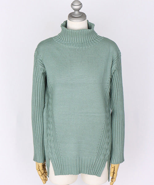 ケーブルニット タートルネック これでも良い方へ ケーブル編み切替タートルニットプルオーバー 36-1781｜40代 50代 60代