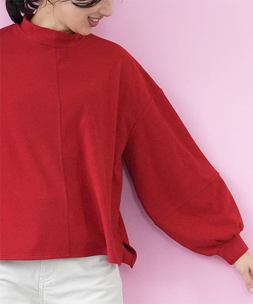 微起毛ハイネック切替カットソー 36-1783