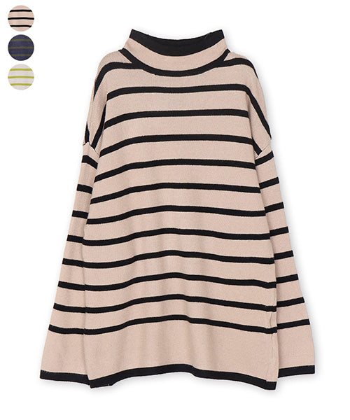 planc ボーダー　ニット　36 ボーダー柄ドロップショルダーニットプルオーバー 36-1785｜40代 50代