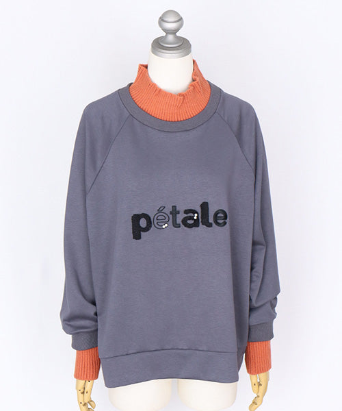 リブ切替英字刺繍ワイド長袖カットソー 36-1796