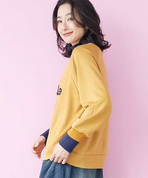 リブ切替英字刺繍ワイド長袖カットソー 36-1796