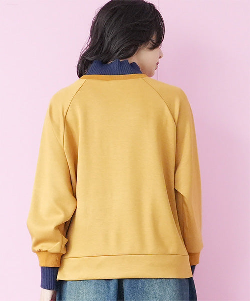 リブ切替英字刺繍ワイド長袖カットソー 36-1796