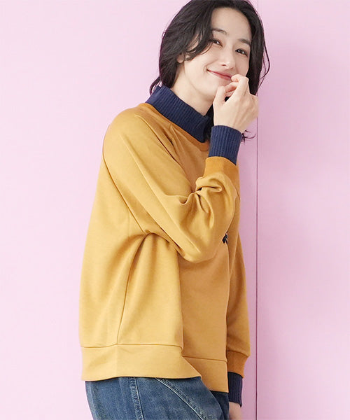 リブ切替英字刺繍ワイド長袖カットソー 36-1796