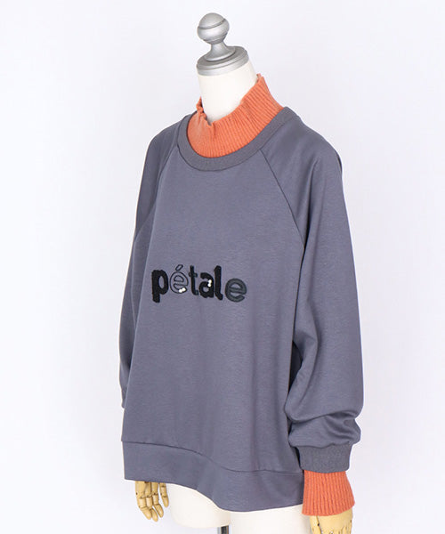 リブ切替英字刺繍ワイド長袖カットソー 36-1796