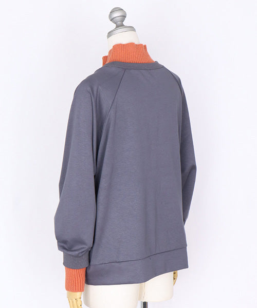 リブ切替英字刺繍ワイド長袖カットソー 36-1796