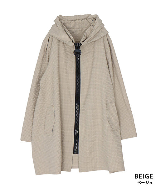 ワッフル調ビッグファスナー軽量ロングコート 36-1805｜40代 50代 60代