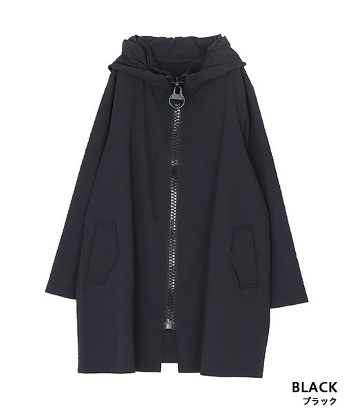 SUNNY LOCATION ワッフルコート WG ネイビー FREE ワッフル調ビッグファスナー軽量ロングコート 36-1805｜40代 50代 60代