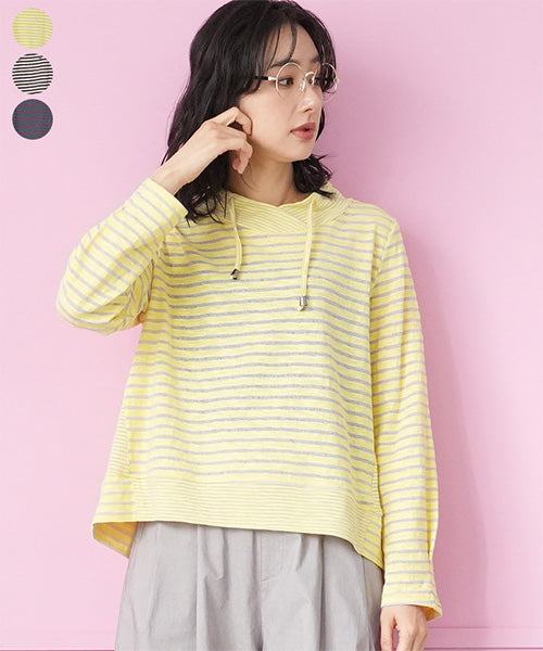 ボーダー柄変形衿切替コード付きカットソー 36-1807｜40代 50代 60代