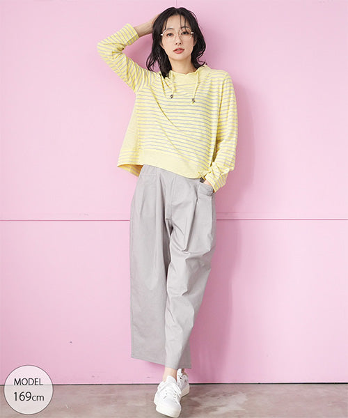 ボーダー柄変形衿切替コード付きカットソー 36-1807｜40代 50代 60代