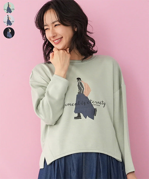 イラストプリントサイドスリット長袖カットソー 36-1811｜40代 50代 60