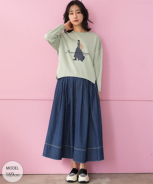 イラストプリントサイドスリット長袖カットソー 36-1811｜40代 50代 60