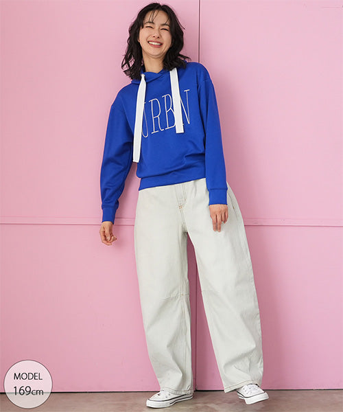 オーバーサイズストレッチ素材ロゴ刺繍パーカー 36-1812｜40代 50代 60