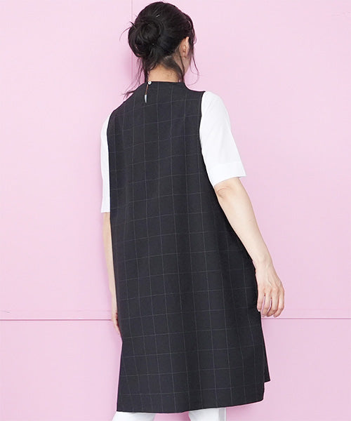 チェック柄異素材切替ノースリーブチュニック 36-1815