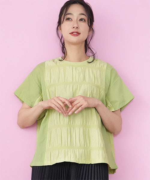 シャーリング加工異素材切替Tシャツカットソー 36-1822｜40代 50代 60