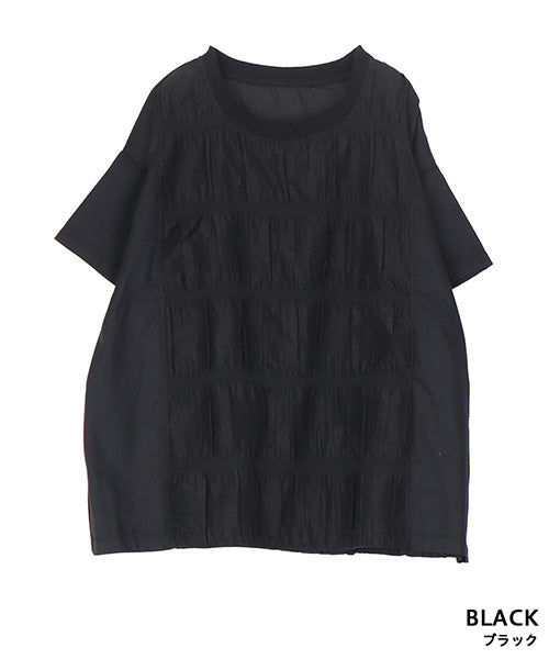 シャーリング加工異素材切替Tシャツカットソー 36-1822｜40代 50代 60