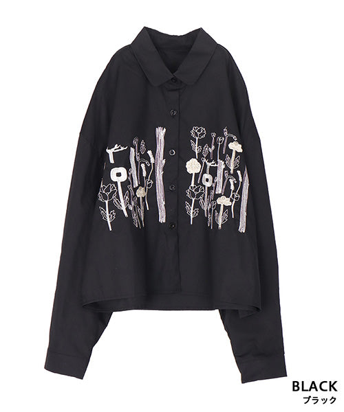 綿100％ボタニカル刺繍長袖シャツブラウス 36-1827｜40代 50代 60代