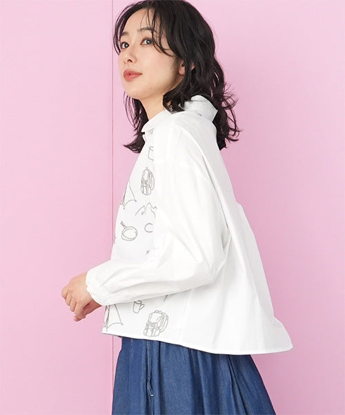 綿100％アウトドア刺繍ショート丈長袖シャツブラウス 36-1828｜40代 50