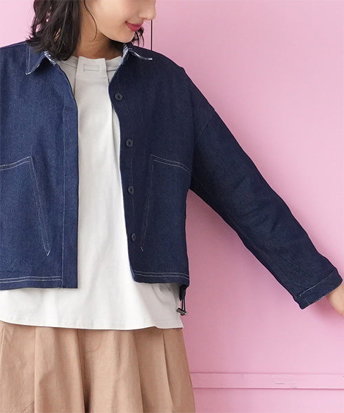 綿100％比翼仕立て切替ステッチデニムジャケット 36-1830｜40代 50代