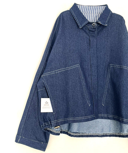 綿100％比翼仕立て切替ステッチデニムジャケット 36-1830｜40代 50代