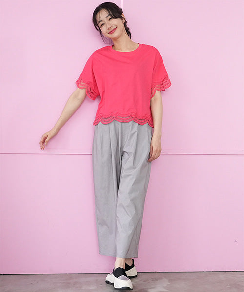綿100％レース使いドルマンスリーブTシャツカットソー 36-1843｜40代