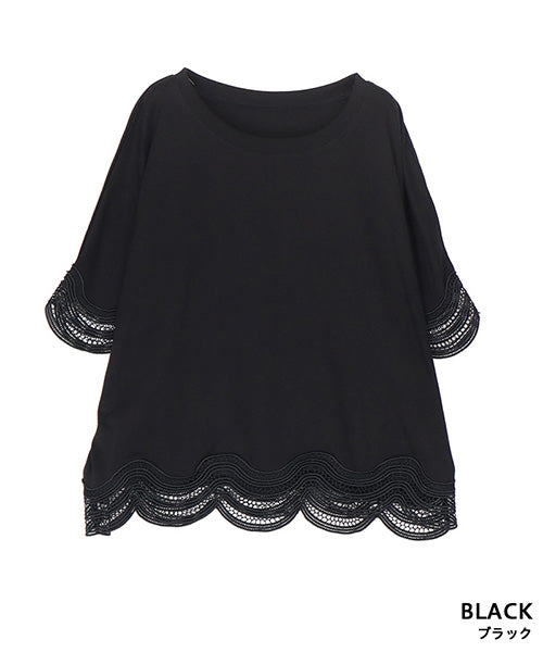 綿100％レース使いドルマンスリーブTシャツカットソー 36-1843｜40代