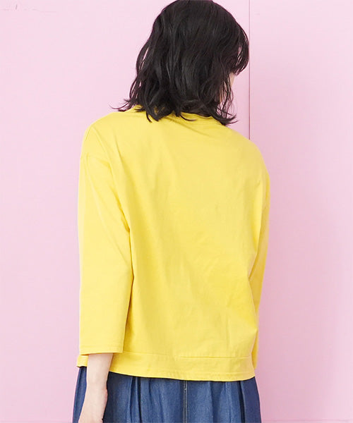 接触冷感ボーダー切替英字ポケット付きTシャツカットソー 36-1854