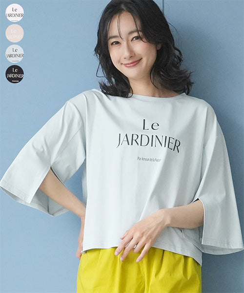 英字プリント7分袖スリット入りTシャツカットソー 36-1887