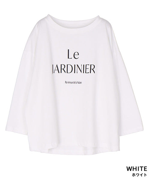 英字プリント7分袖スリット入りTシャツカットソー 36-1887