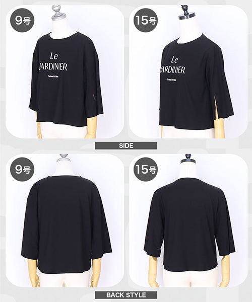 長袖カットソー 英字プリント 英字プリント7分袖スリット入りTシャツカットソー 36-1887｜40代 50代