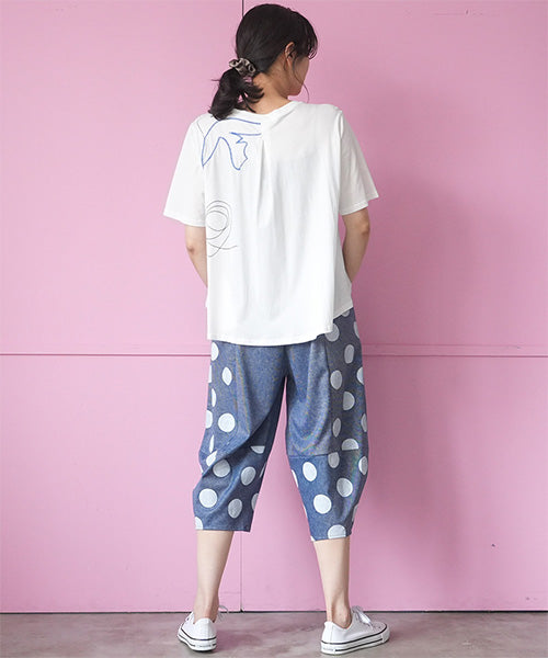 アートプリント刺繍ドロップショルダーTシャツカットソー 36-1890