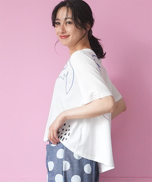 アートプリント刺繍ドロップショルダーTシャツカットソー 36-1890
