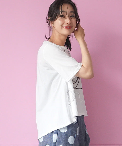 アートプリント刺繍ドロップショルダーTシャツカットソー 36-1890