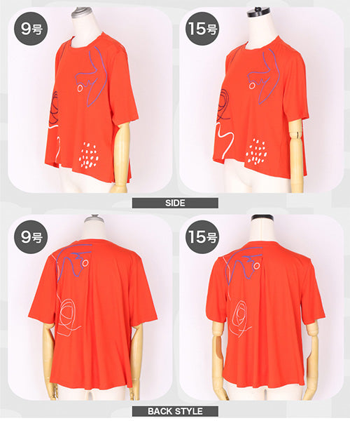 アートプリント刺繍ドロップショルダーTシャツカットソー 36-1890