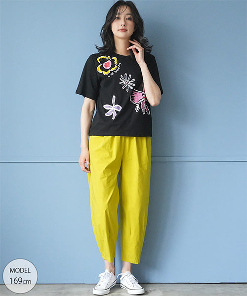 【接触冷感】アートプリント刺繍半袖Tシャツカットソー 36-1892