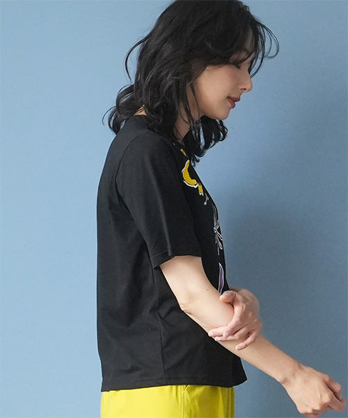 【接触冷感】アートプリント刺繍半袖Tシャツカットソー 36-1892